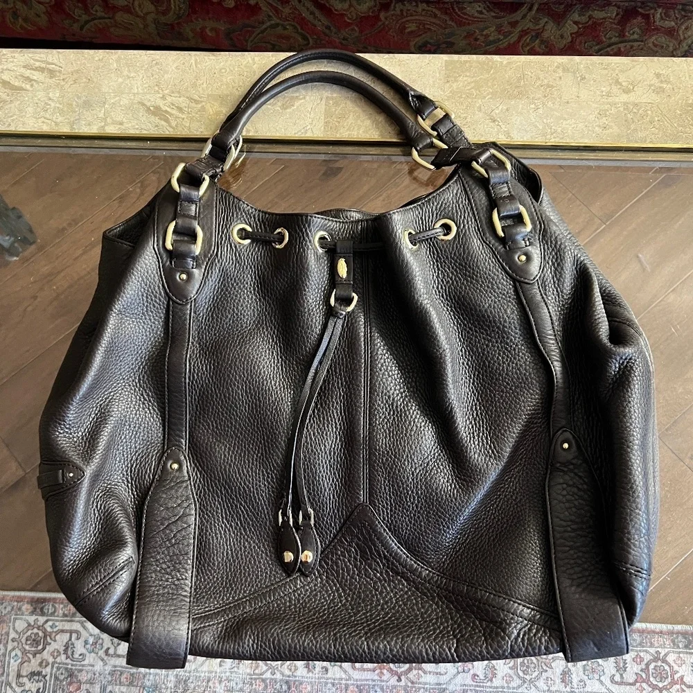 Cole Haan Dark Chocolate Brown Leather Top Handle Zip Closure - beautiful/roomy